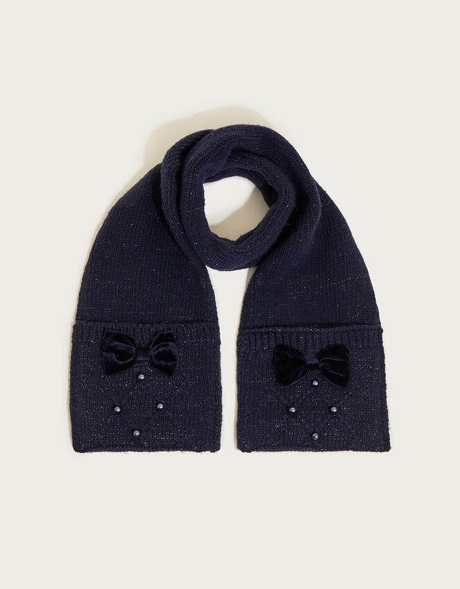 Pearl and Bow Mitten Scarf with Recycled Polyester, , large
