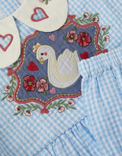 Baby Swan Embroidered Dress & Knickers Set, Blue (BLUE), large