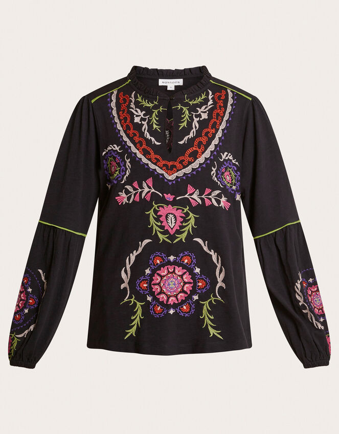 Xoey Embroidered Blouse, Black (BLACK), large