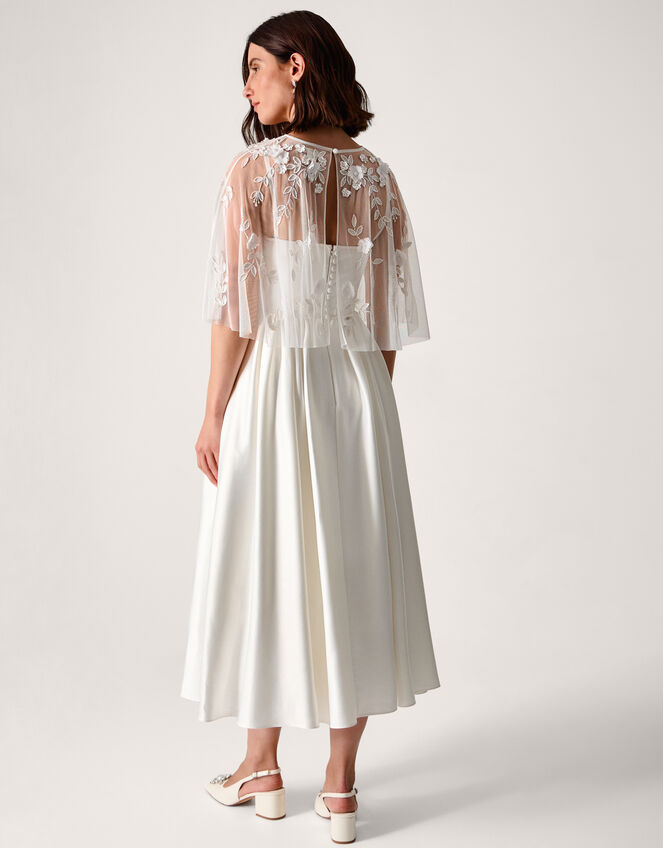 Celeste Satin Wedding Dress with Floral Embellished Cape, Ivory (IVORY), large