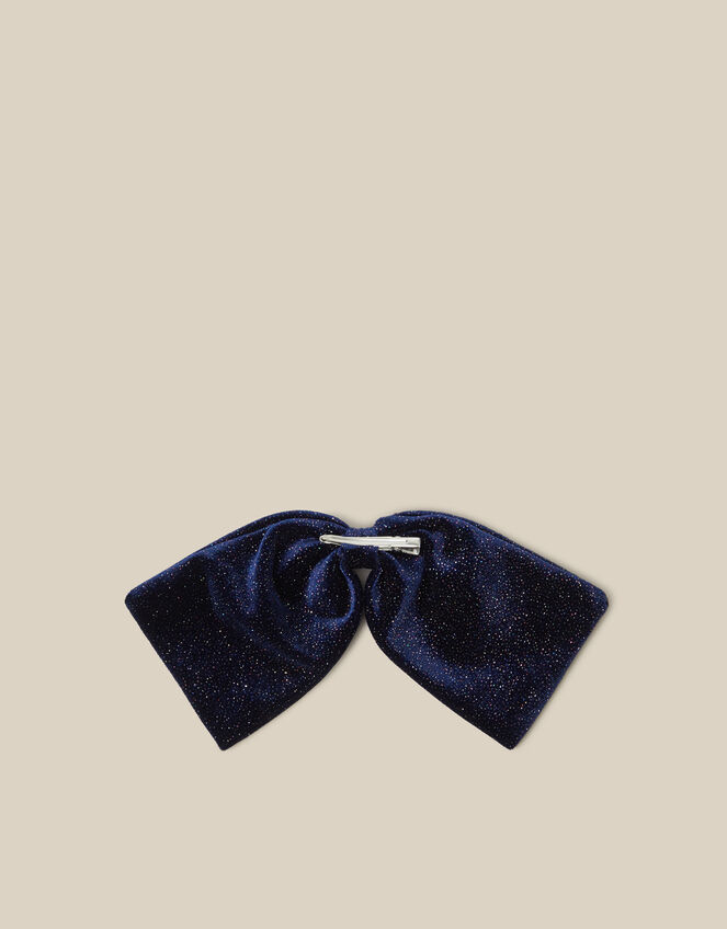 Sparkle Velvet Bow Hair Clip, Blue (NAVY), large