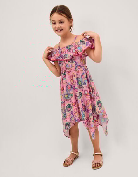 Paisley Print Hanky Hem Dress, Pink (PINK), large