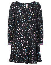 Animal Print Woven Dress, Black (BLACK), large
