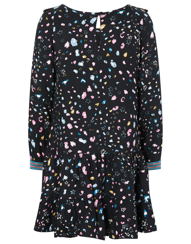 Animal Print Woven Dress, Black (BLACK), large