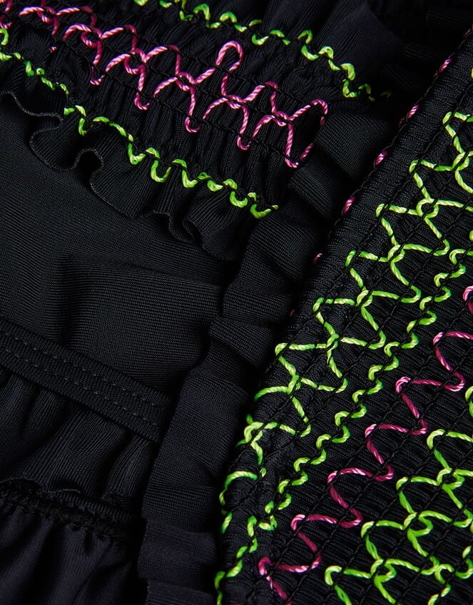 Shirred Stitch Bikini Set, Black (BLACK), large