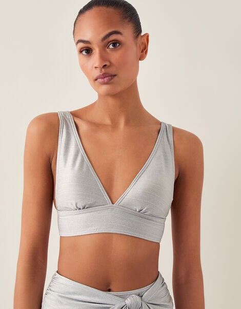 Kiki Glitter Triangle Bikini Top, Silver (SILVER), large