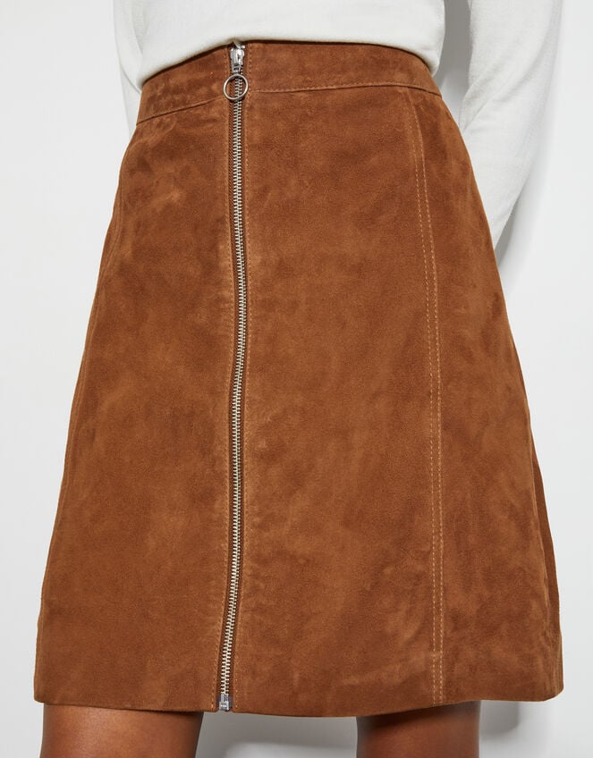 Sienna Suede Zip Skirt, Tan (TAN), large