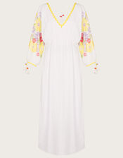 Floral Embroidered Midi Kaftan Dress, White (WHITE), large