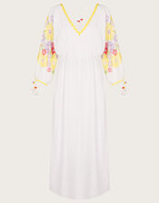 Floral Embroidered Midi Kaftan Dress, White (WHITE), large