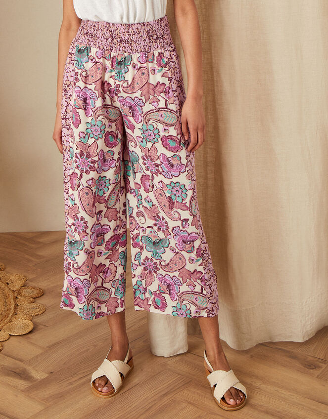 Floral Border Print Trousers in LENZING™ ECOVERO™, Ivory (IVORY), large