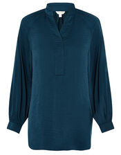 Long Sleeve Satin Blouse, Teal (TEAL), large