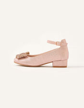 Dazzle Bow Shimmer Heeled Shoes, Pink (PINK), large