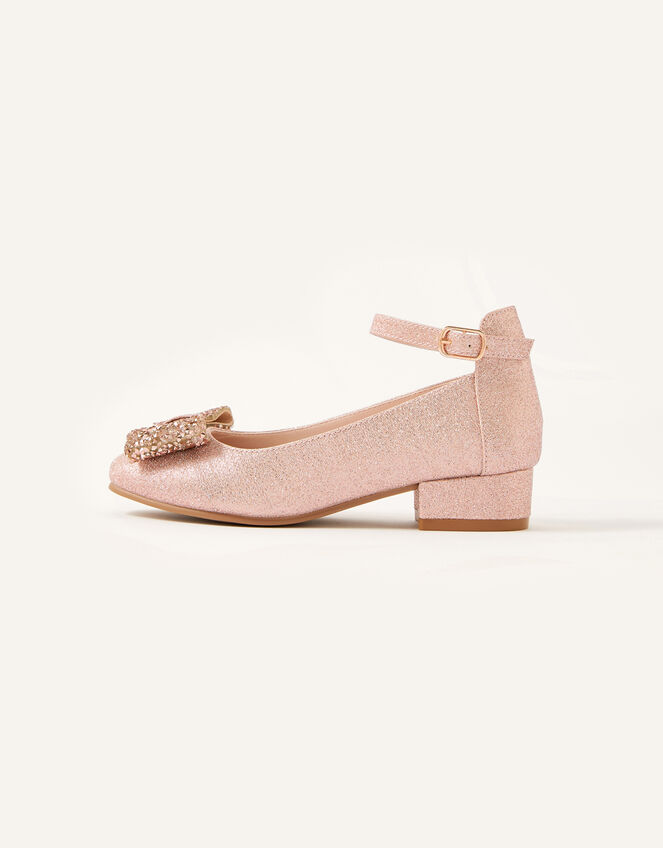 Dazzle Bow Shimmer Heeled Shoes, Pink (PINK), large