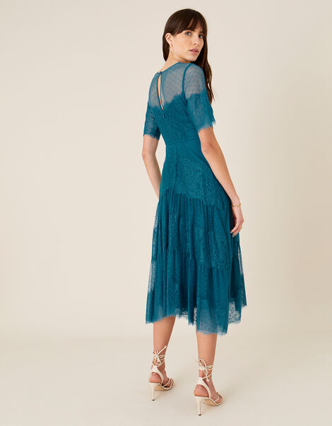 Millie Spot Lace Mesh Dress Teal, Teal (TEAL), large