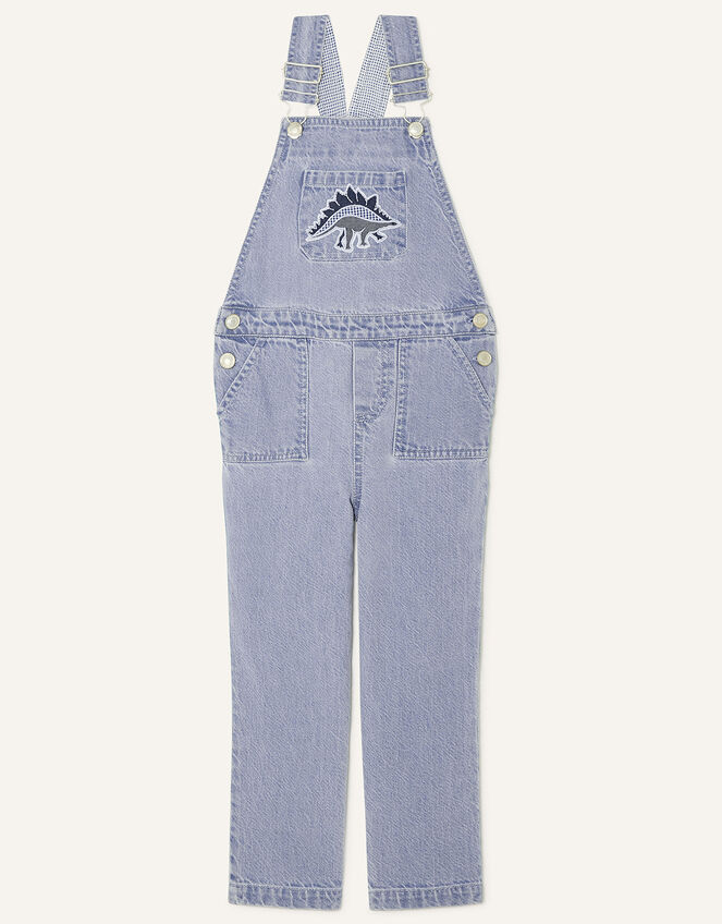 Duggie Dinosaur Denim Dungarees, Blue (BLUE), large
