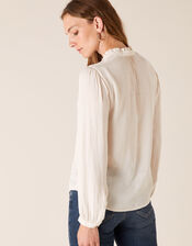 Paisley Jacquard Blouse with Recycled Fabric, Cream (CREAM), large
