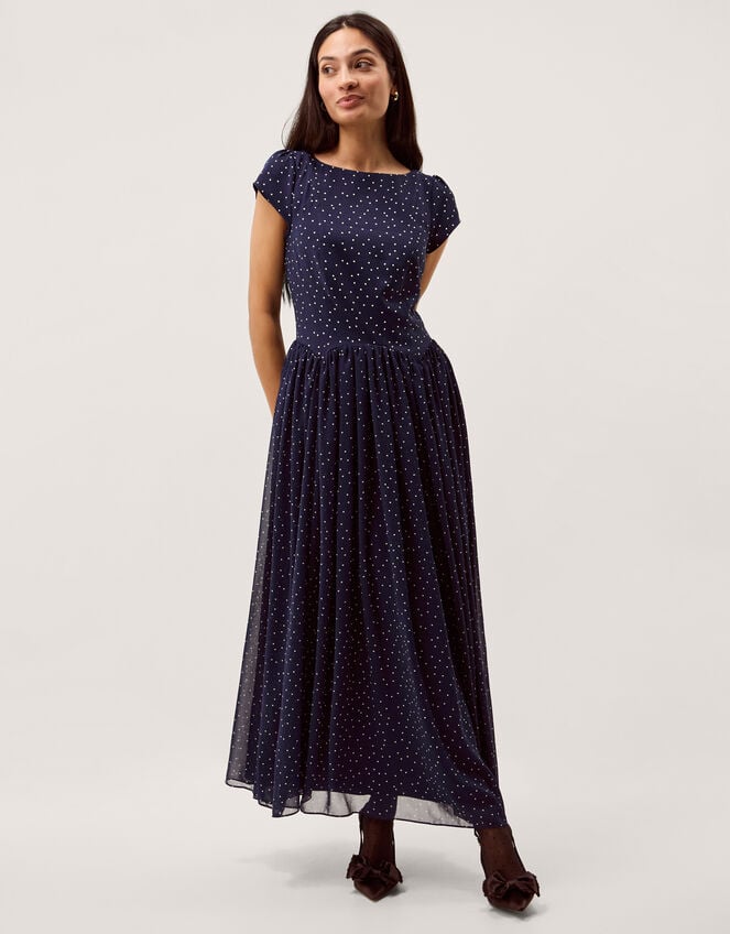 Caitie Polka Dot Midi Dress, Blue (NAVY), large