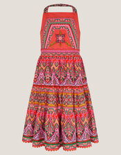 Heritage Print Halter Dress, Orange (ORANGE), large