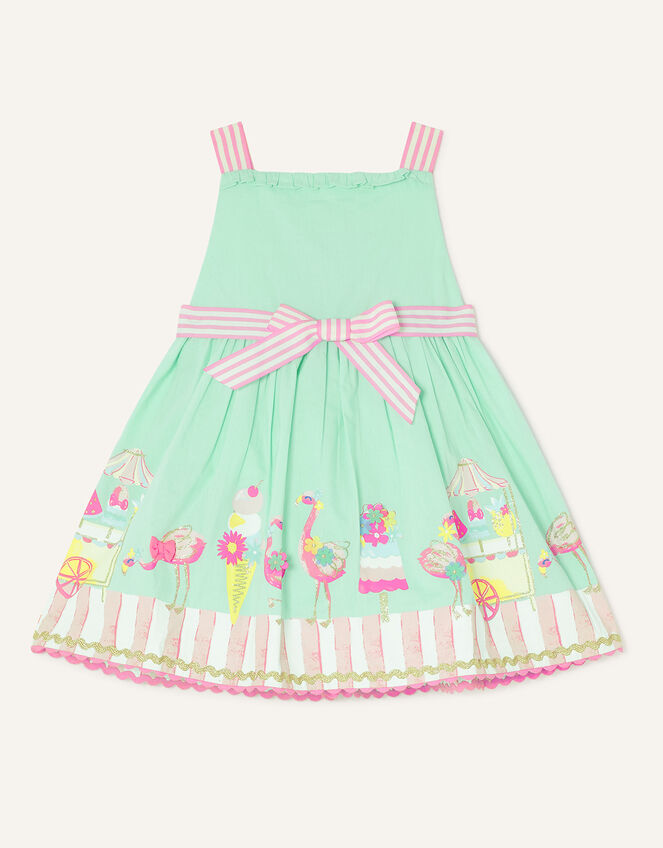 Baby Flamingo Scene Strappy Dress, Blue (AQUA), large