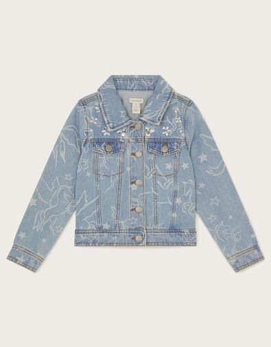 Unicorn Rhinestone Denim Jacket, Blue (BLUE), large