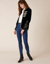 Velvet Military Jacket, Black (BLACK), large