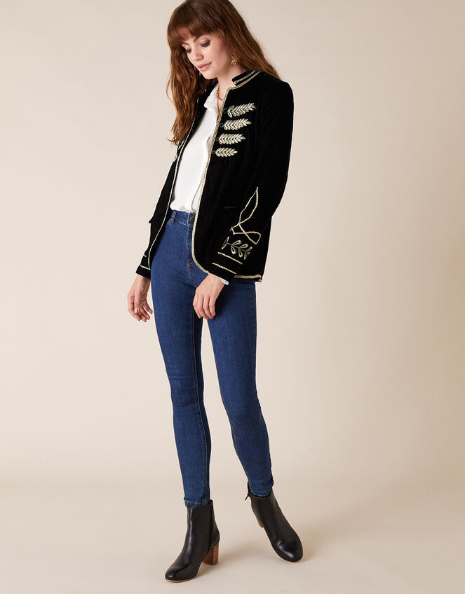 Velvet Military Jacket, Black (BLACK), large