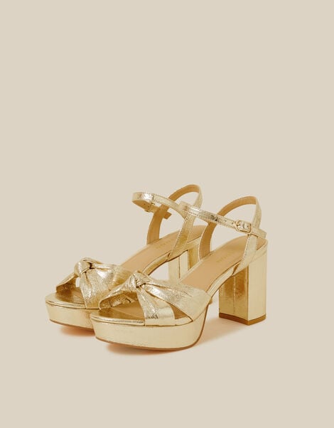 Metallic Twist Knot Platform Heels, Gold (GOLD), large