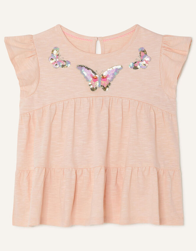 Butterfly Sequin Neckline T-Shirt, Pink (PINK), large
