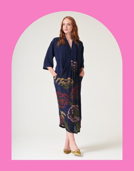 One Hundred Stars Rachel Parsley Seed Midi Dress, Blue (NAVY), large