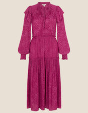 Satin Jacquard Midi Dress, Pink (PINK), large