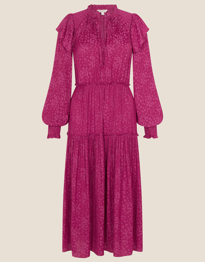 Satin Jacquard Midi Dress, Pink (PINK), large