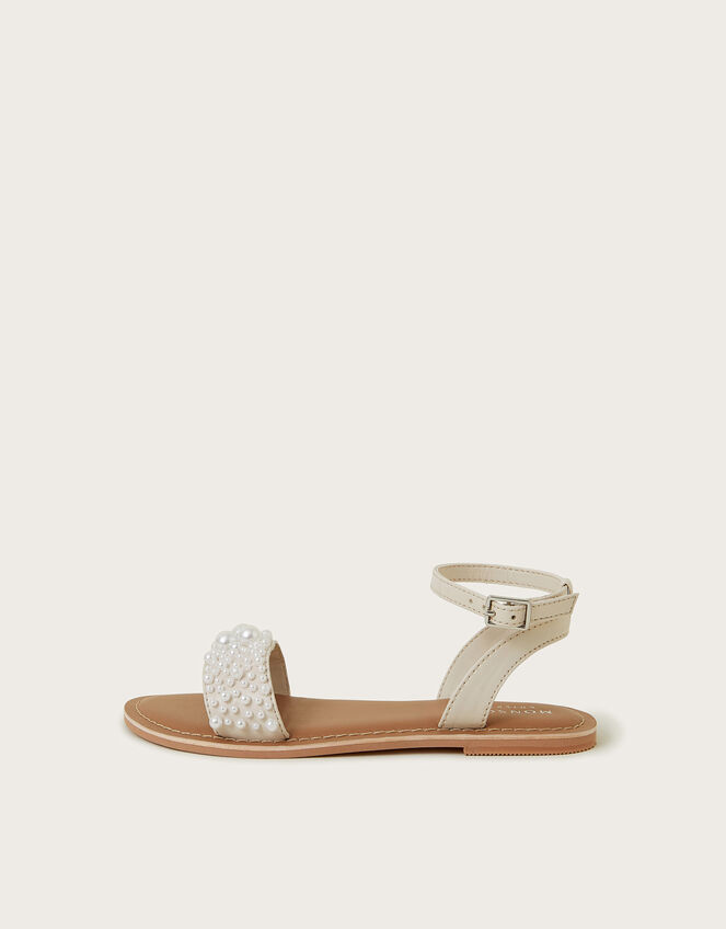 Pearl Bead Strappy Sandals, Ivory (IVORY), large