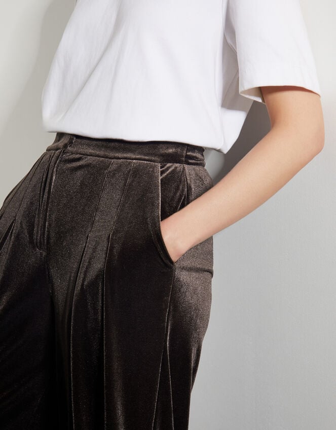 Valery Wide Leg Velvet Trousers, Brown (CHOCOLATE), large