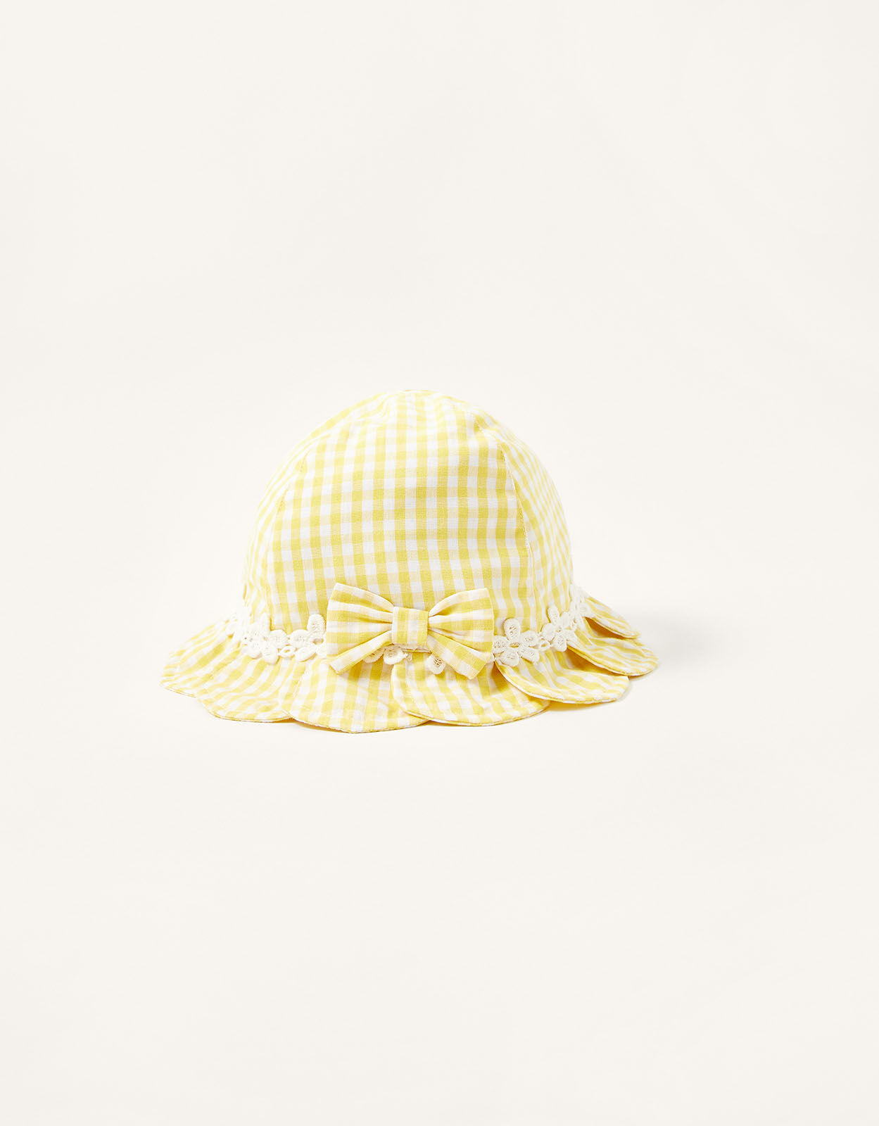 Yellow & White Kids Gingham Bucket Sun Hat 