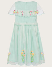Embroidered Scallop Frill Dress, Blue (AQUA), large
