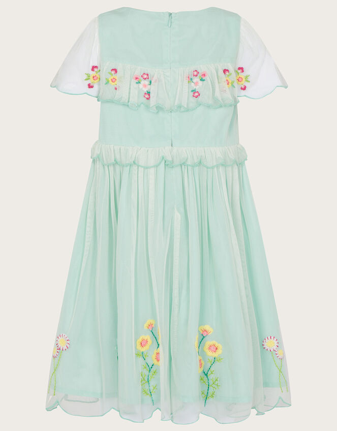 Embroidered Scallop Frill Dress, Blue (AQUA), large