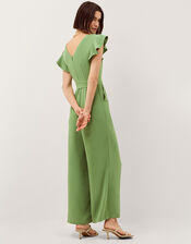Riri V-Neck Frill Jumpsuit, Green (OLIVE), large