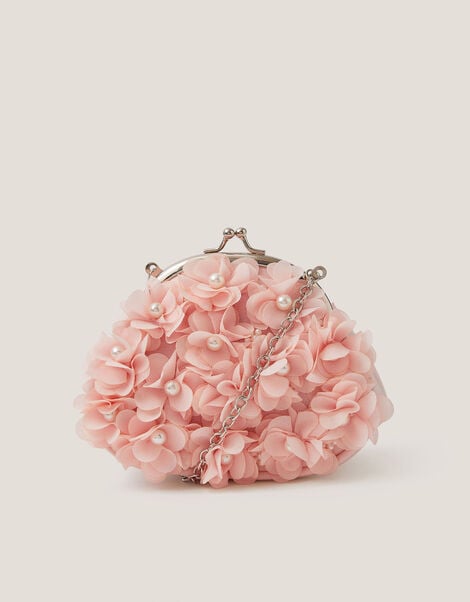 Appliqué Floral Cluster Clip Frame Bag, Pink (PALE PINK), large