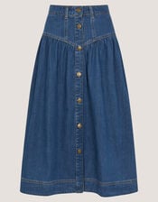 Tamsin Button Denim Midi Skirt , Blue (MID AUTHENTIC BLUE), large