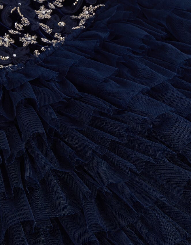 Shikha Bead Embellished Ruffle Party Dress, Blue (NAVY), large