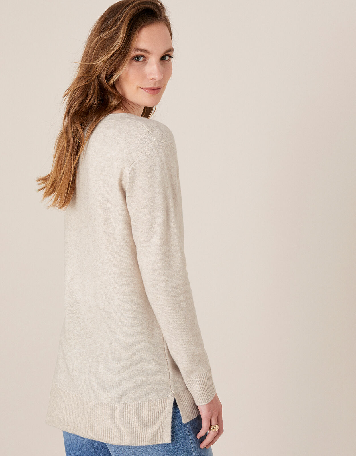 Button V Neck Longline Jumper Camel Jumpers Monsoon Global
