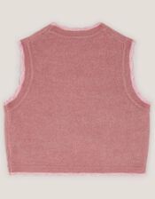Rose Embroidered Knitted Waistcoat, Pink (PINK), large