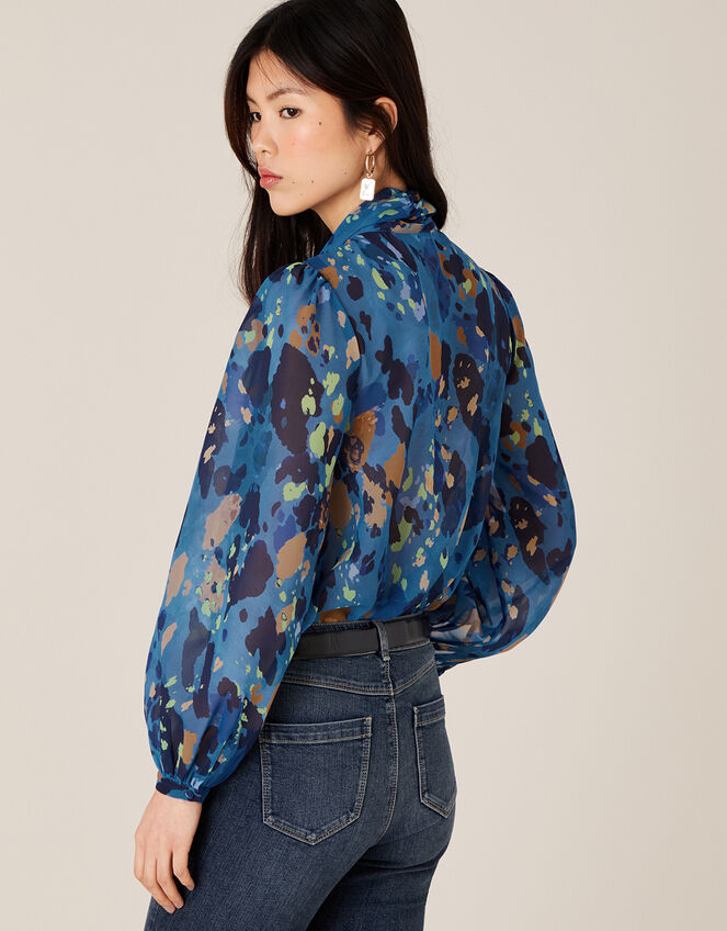 Anita Animal Print Pussybow Blouse, Blue (BLUE), large