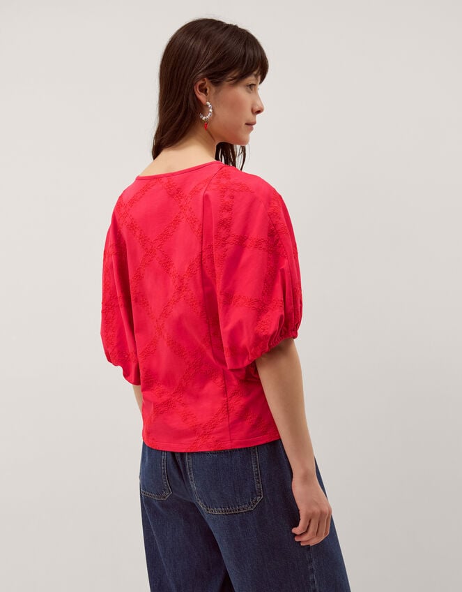 Ellie Puff Sleeve Embroidered Top, Red (RED), large