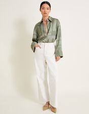 Anica Print Satin Shirt, Green (KHAKI), large
