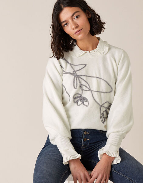 Flower Cornelli Knit Jumper Ivory, Ivory (IVORY), large