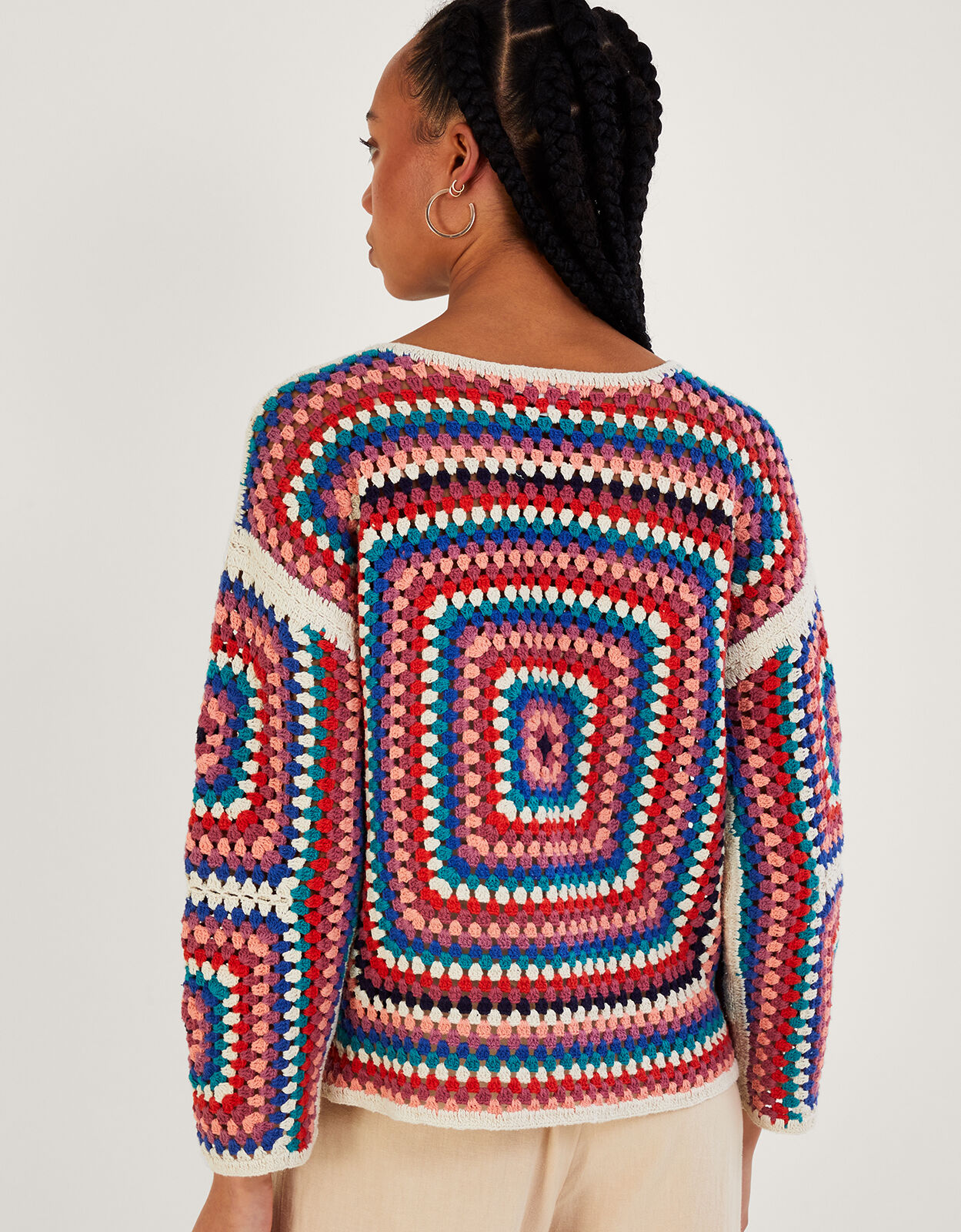 Crochet Square Sweater in Sustainable Cotton Ivory
