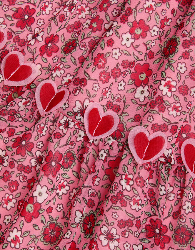 3D Hearts Floral Short Sleeve Dress, Red (RED), large