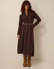 Zola Stripe Knit Midi Dress, Brown (CHOCOLATE), large