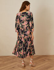 Rosemary Tiered Midi Dress in Sustainable Viscose, Black (BLACK), large